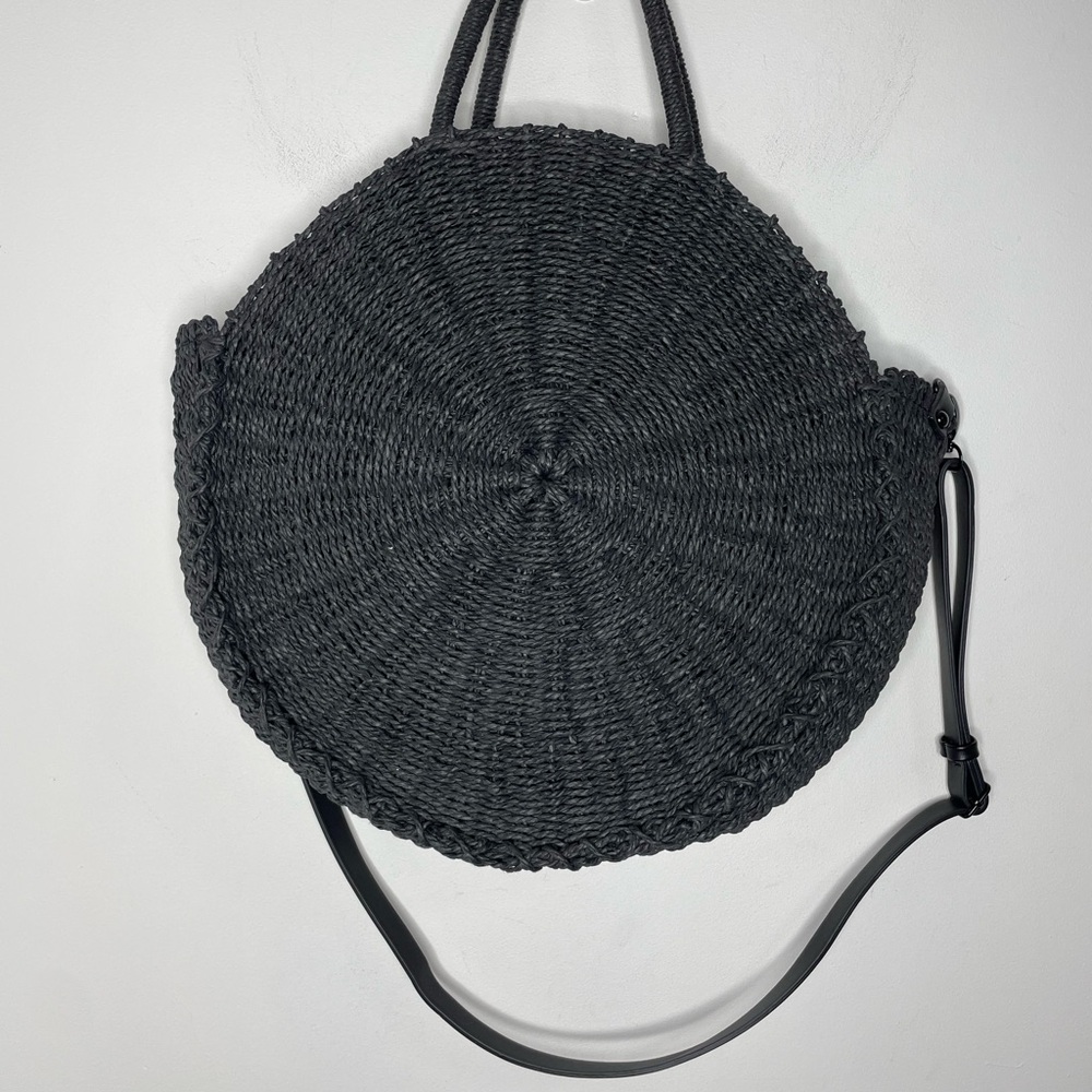 Abercrombie & Fitch Large Straw Women's Black Tote Bag Natural Round Bag - Picture 4 of 10